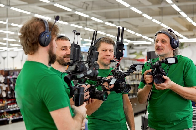 concept creating video content group professional operators confer plans shooting becktage tv show filming process 124865 71382